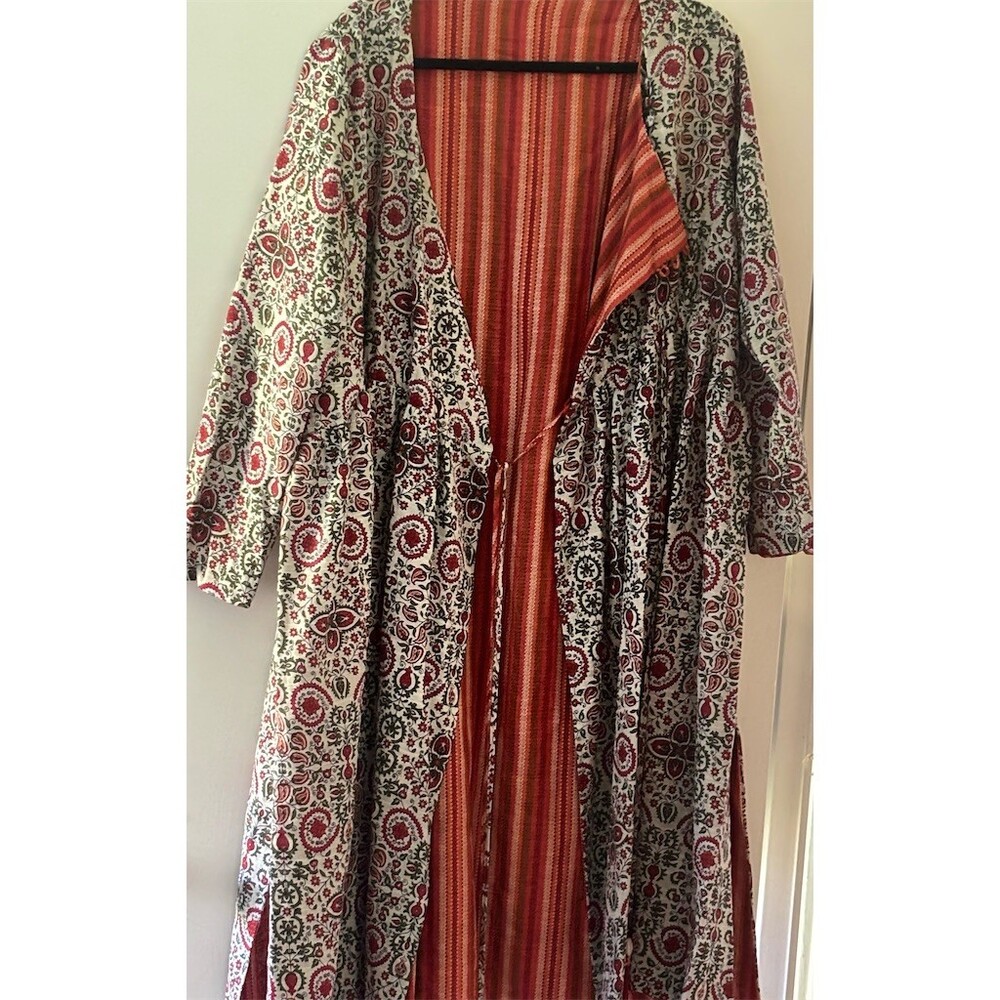 Womens Boho Reversible Kimono Duster Jacket M Multicolor Paisley Tassel